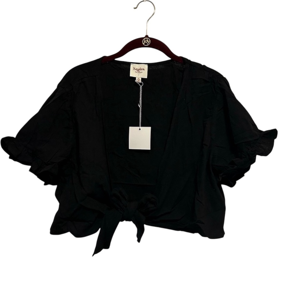 NWT Hayden Black Ruffle Cropped Tie Top